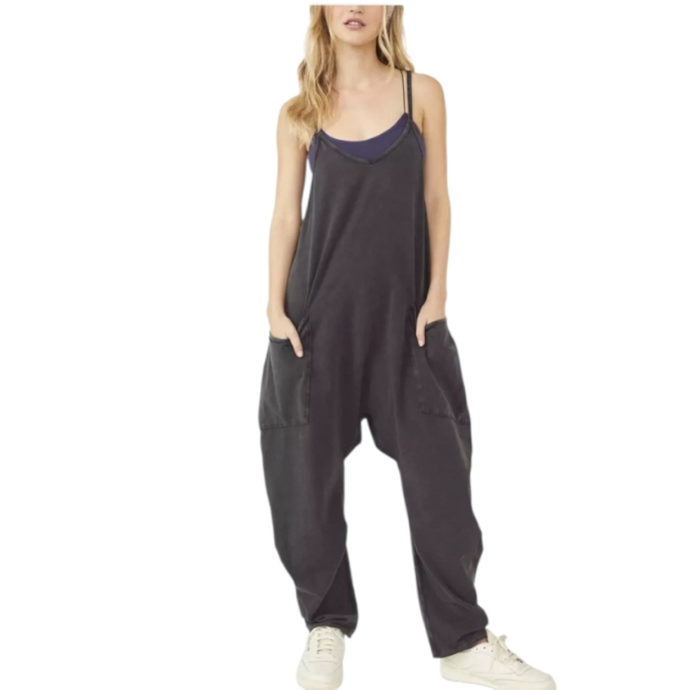 Free People Movement Hor Shot Onies Jumpsuit Black/Gray Oversized Size M - Picture 1 of 8